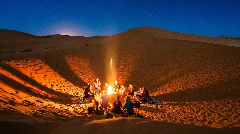 Campfire in desert