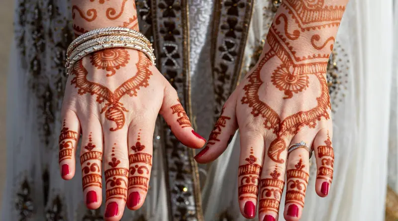 Intricate henna patterns painted on a hand