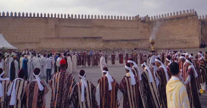 Moroccan people dance in a circle