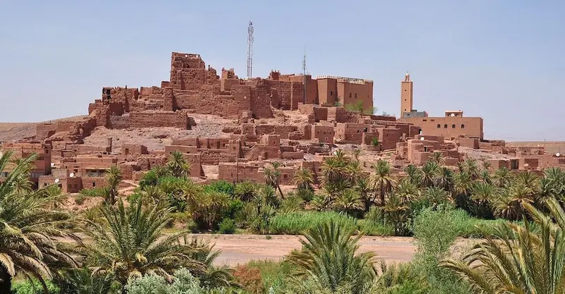 Film set landscape among kasbahs and desert cliffs in Morocco