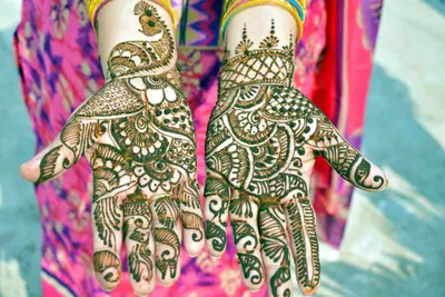 Intricate henna patterns painted on a hand