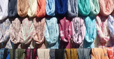 Colourful traditional Moroccan garments and embroidered robes