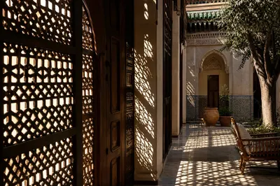 Quiet shaded courtyard of a Moroccan riad