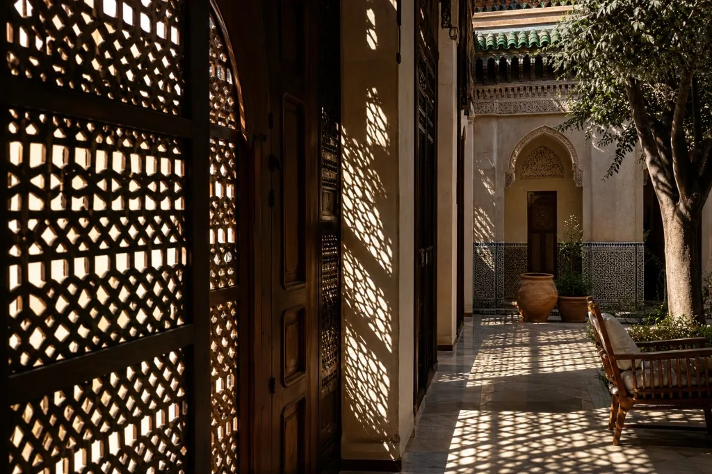 Quiet shaded courtyard of a Moroccan riad