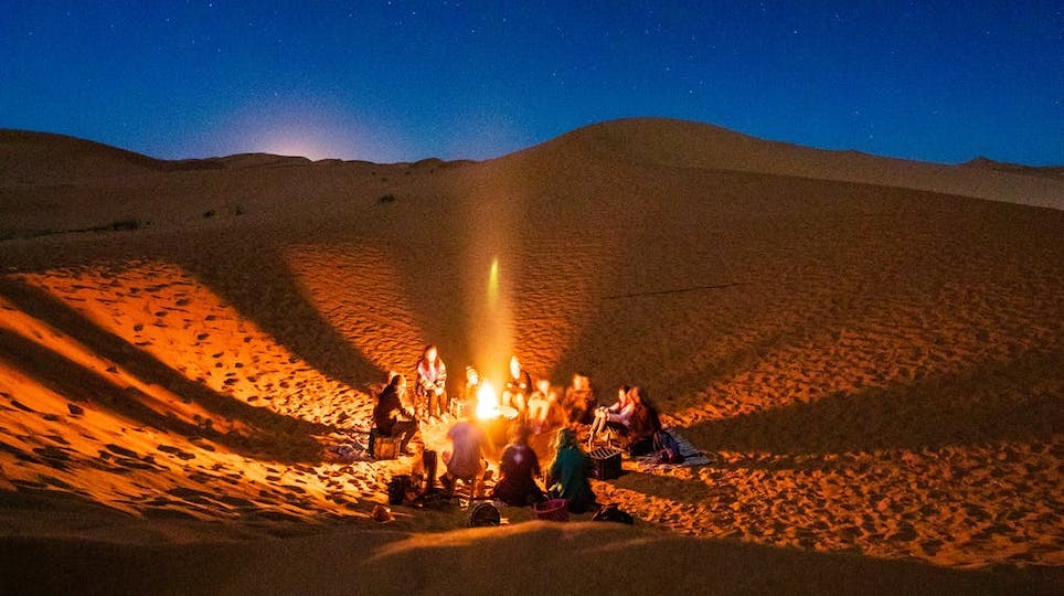 Campfire in desert