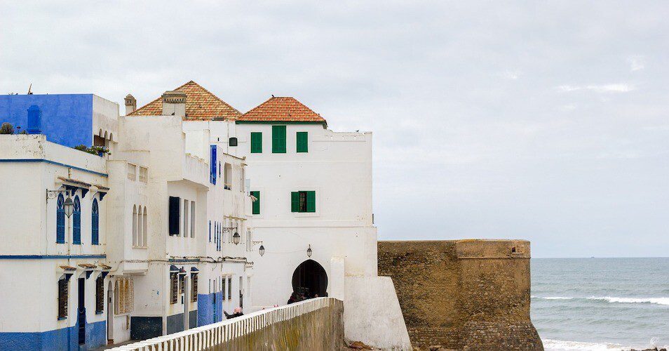 White and blue house on the Atlantic coast